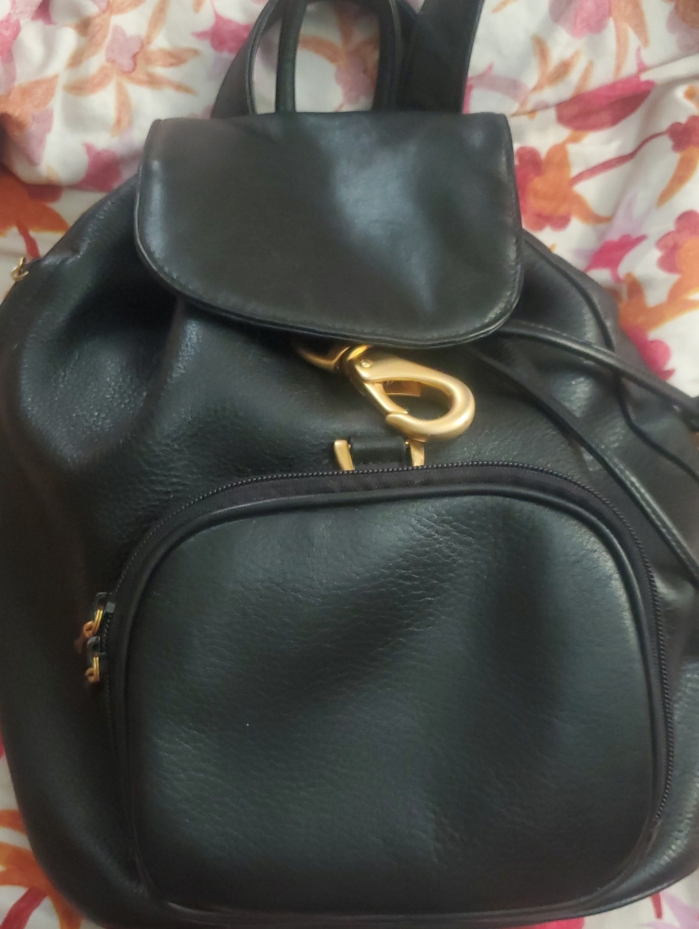 Black Leather Backpack with Gold Hardware